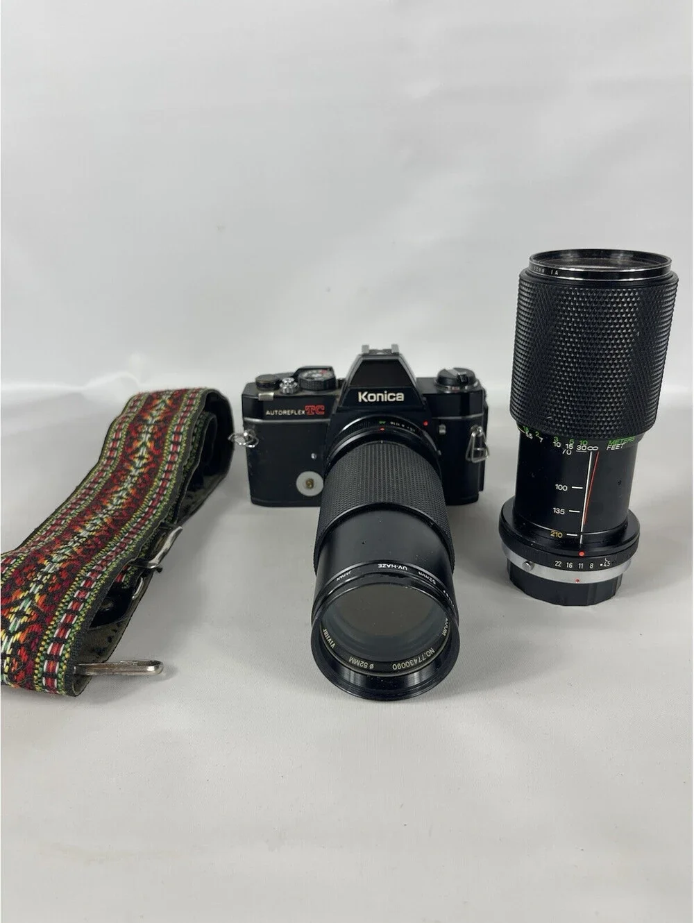 Konica Autoreflex TC 35mm Film Camera w/Extra Lens And Carry Strap
